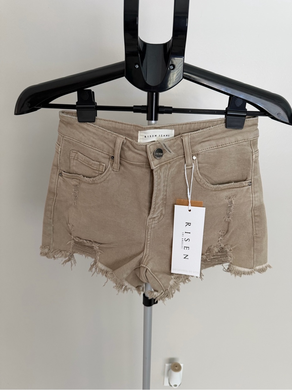 Risen Jeans Women's Taupe Distressed Denim Shorts